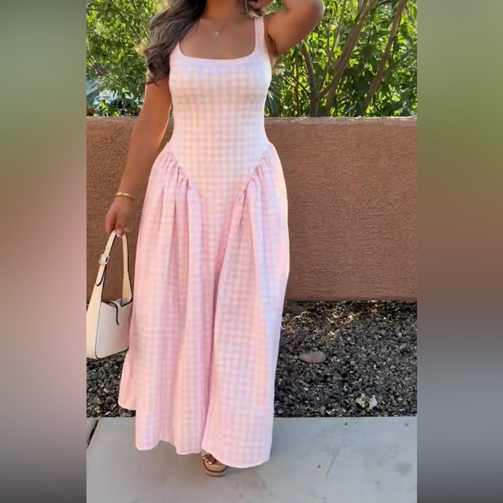 Pink Gingham Maxi Dress